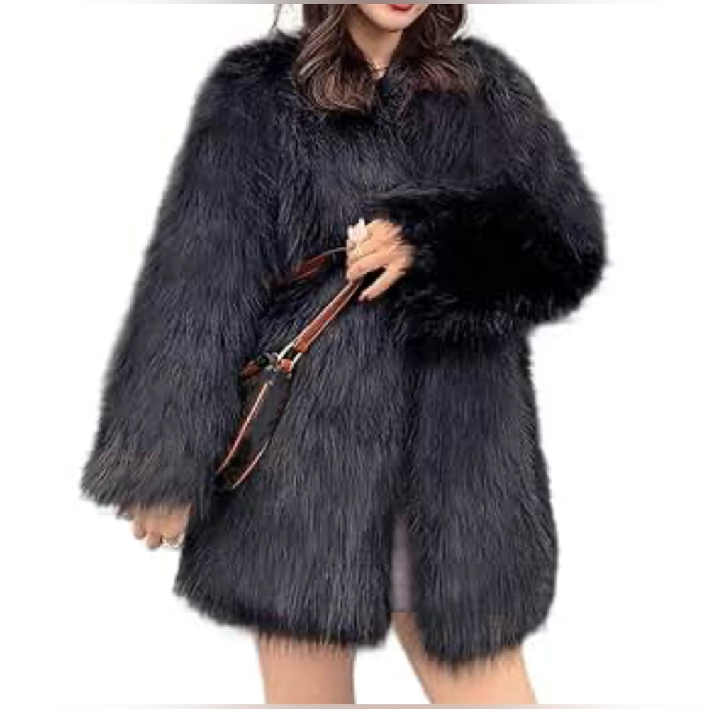 Elegant Black Faux Fur Women's Coat